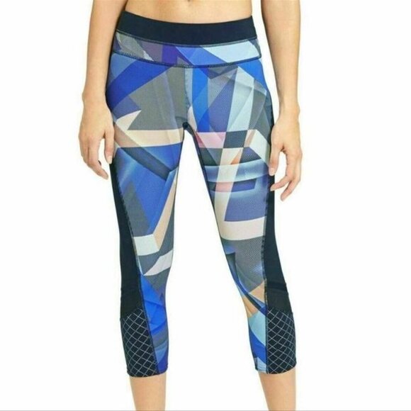 𝅺Athleta Women’s Electric Geo Sonar Capri Tights Blue Black & White Colors Sz M - Picture 1 of 15